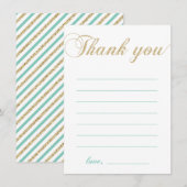 金ゴールド&ミント |男のモダン子パーティーお礼ノートカード サンキューカード (正面/裏面)