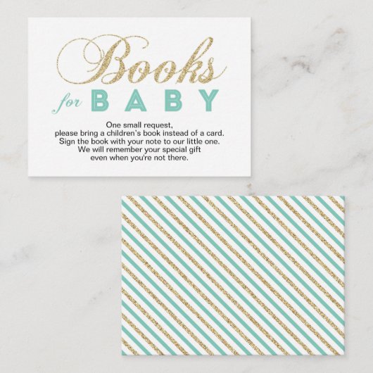 金ゴールド&ミント | Baby Showerブックカードを持ち込む エンクロージャーカード (正面/裏面)