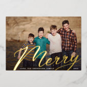 金ゴールド メリー |クリスマスランドスケープファミリーフォトフォイル 箔シーズンカード (正面)
