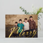 金ゴールド メリー |クリスマスランドスケープファミリーフォトフォイル 箔シーズンカード (立ち正面)
