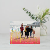 金ゴールド メリー |赤グラデーションHappy Christmas写真 箔シーズンポストカード (立ち正面)