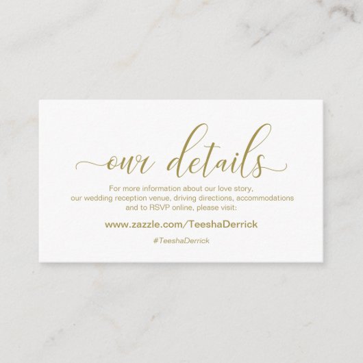 金ゴールド·モダンカリグラ結婚イ、デルの詳細 エンクロージャーカード (正面)