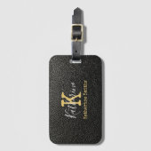 金ゴールド・モノグラム・イニシャルと名前（黒） ラゲッジタグ (正面縦)