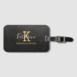 金ゴールド・モノグラム・イニシャルと名前（黒） ラゲッジタグ