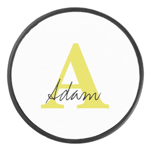 金ゴールド・モノグラム・イニシャル・名前をカスタムする・ギフト・ファーズ・デー アイスホッケーパック (正面)