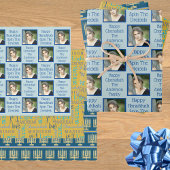 金ゴールド（ユダヤ教）メノラータイポグラフィフォトブルーハヌカー ラッピングペーパーシート