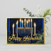 金ゴールド（ユダヤ教）メノラーハッピーハヌカー 箔シーズンカード (立ち正面)