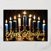 金ゴールド（ユダヤ教）メノラーハッピーハヌカー 箔シーズンカード (正面)