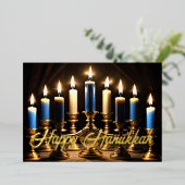 金ゴールド（ユダヤ教）メノラーハッピーハヌカー 箔シーズンカード (立ち正面)