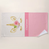 金ゴールド・ユニコーン・ピンク・パーソナライズされたトリム ビーチタオル (正面)