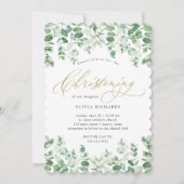 金ゴールド・ユーカエレガントリ水色《キリスト教》洗礼式や命名式 招待状 (正面)