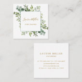 金ゴールド|ユーカリの緑の水彩 スクエア名刺 (正面/裏面)