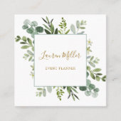 金ゴールド|ユーカリの緑の水彩 スクエア名刺 (正面)