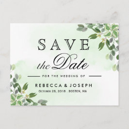 金ゴールド・ユーカリ・グリーナリー・ウエディング・セーブ・ザ・デート ポストカード
