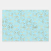 金ゴールド&ライトブルーアールデコパターン ラッピングペーパーシート (正面)