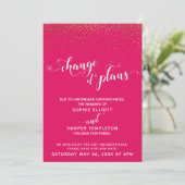 金ゴールド&ラズベリー「プランの変更」カード 招待状 (スタンド正面)