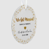 金ゴールド・リーフ結婚した写真がパンデミックのクリスマス オーナメント (正面)