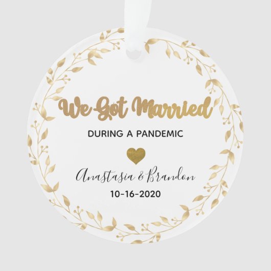 金ゴールド・リーフ結婚した写真がパンデミックのクリスマス オーナメント (正面)