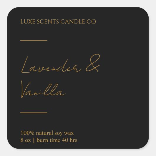 金ゴールド&ルクス香り付きキャンドルスクエアラベル スクエアシール (正面)