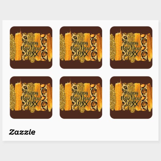 金ゴールド&レオパードブラシストローク新年20xx スクエアシール (シート)