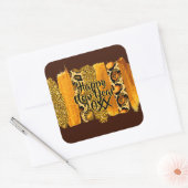 金ゴールド&レオパードブラシストローク新年20xx スクエアシール (封筒)