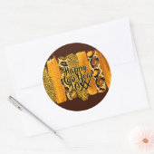 金ゴールド&レオパードブラシストローク新年20xx ラウンドシール (封筒)