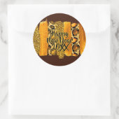 金ゴールド&レオパードブラシストローク新年20xx ラウンドシール (バッグ)