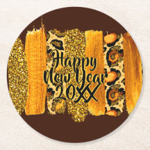 金ゴールド&レオパードブラシストローク新年20xx