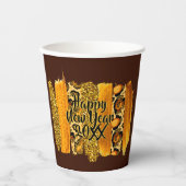 金ゴールド&レオパードブラシストローク新年20xx 紙コップ (正面)