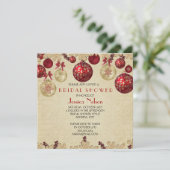 金ゴールド/レッドウィンターホリデーオーナメントブライダルシャワー 招待状 (スタンド正面)