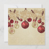 金ゴールド/レッドウィンターホリデーオーナメントブライダルシャワー 招待状 (裏面)