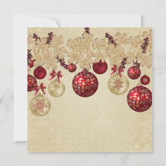 金ゴールド/レッドウィンターホリデーオーナメントブライダルシャワー 招待状 (裏面)