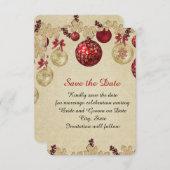 金ゴールド/レッドウィンターホリデーオーナメント日付を保存 セーブザデート (正面/裏面)