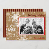 金ゴールド&レッドウィンター暖かい願いホリデーフォトモダンー シーズンカード (正面/裏面)
