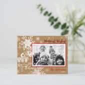 金ゴールド&レッドウィンター暖かい願いホリデーフォトモダンー シーズンポストカード (スタンド正面)