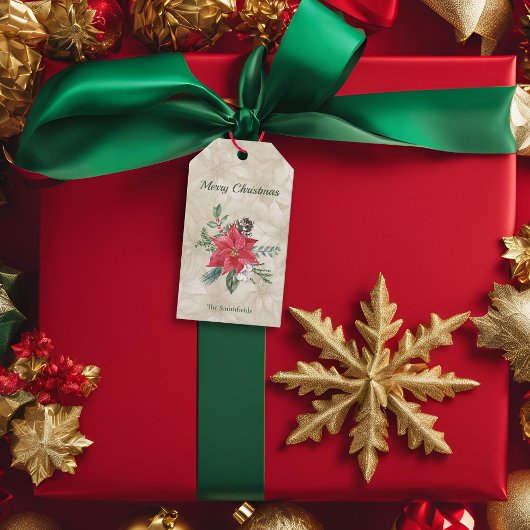 金ゴールド,レッドウォーター色ポインセティアホリデイ ギフトタグ
