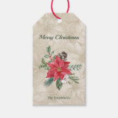 金ゴールド,レッドウォーター色ポインセティアホリデイ ギフトタグ (正面)