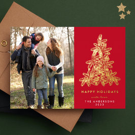 金ゴールド&レッドクリスマスパイン写真 箔シーズンカード