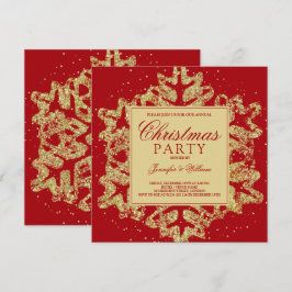 金ゴールド&レッドグリッターエレガントクリスマスホリデーパーティー 招待状
