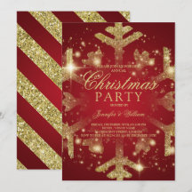 金ゴールド&レッドグリッタースノーフレーククリスマスホリデーパーティ