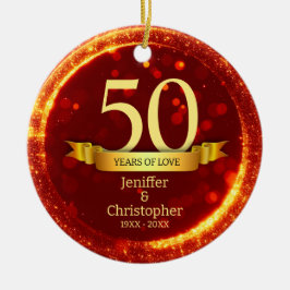 金ゴールド&レッドグリッター編集年結婚記念日 セラミックオーナメント
