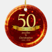 金ゴールド&レッドグリッター編集年結婚記念日 セラミックオーナメント (裏面)