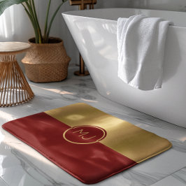 金ゴールド&レッドジオメトリックデザインモノグラム バスマット