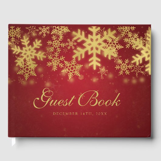 金ゴールド&レッドスノーフレークスクリスマスパーティーゲストブック ゲストブック (正面)