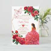 金ゴールド&レッドドレスフローラプリンセスキンセアニラ 招待状 (スタンド正面)