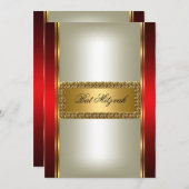 金ゴールド&レッドバルミツワー招待状 招待状 (正面/裏面)