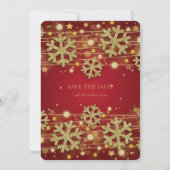 金ゴールド&レッドホリデーウェディング日付を保存 招待状 (裏面)