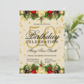 金ゴールド&レッドホリデーグリッターグラム50th誕生日インヴィ 招待状 (スタンド正面)