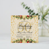 金ゴールド&レッドホリデーグリッターグラム50th誕生日インヴィ 招待状 (スタンド正面)