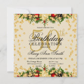 金ゴールド&レッドホリデーグリッターグラム50th誕生日インヴィ 招待状 (正面)